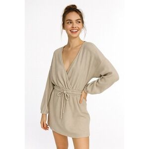 NWT Lovers & Friends Long Sleeve Drawstring Waist Sweater Mini Dress Tan‎ XL